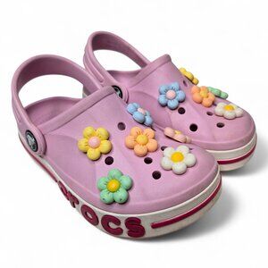 Crocs Classic Pink Clogs Toddler Flower Jibbitz Side Spell Out Fun Floral C10